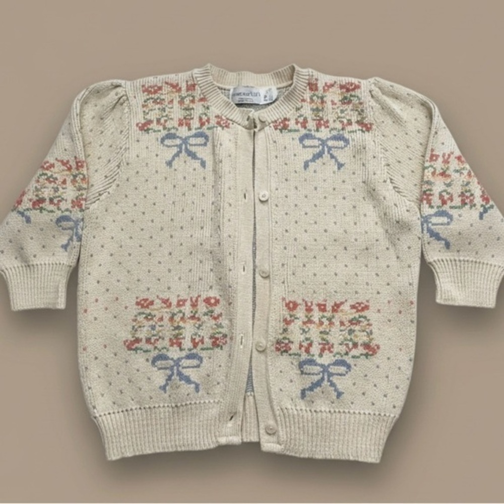 Vintage Early 90’s Bow Knit Cardigan Sweater